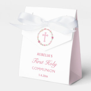 Pink Flowers First Communion Tent Favor Box