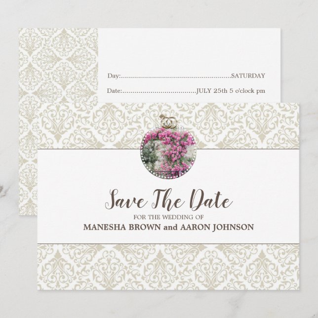 PINK Flowers - Flat Save The Date Card (Front/Back)
