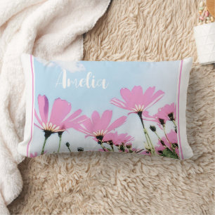 Pink Flowers Floral Mom Name Mother's Day Lumbar Pillow