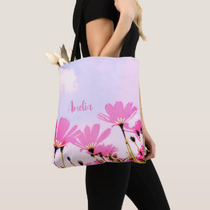 Pink Flowers Floral Mom Name Mother's Day Tote Bag