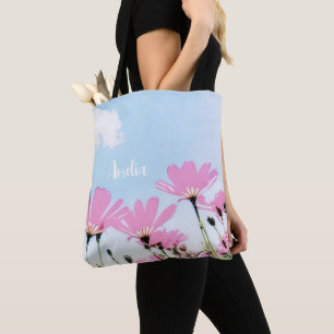 Pink Flowers Floral Mom Name Mother's Day Tote Bag