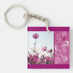 Pink flowers floral nature designer beautiful keychain