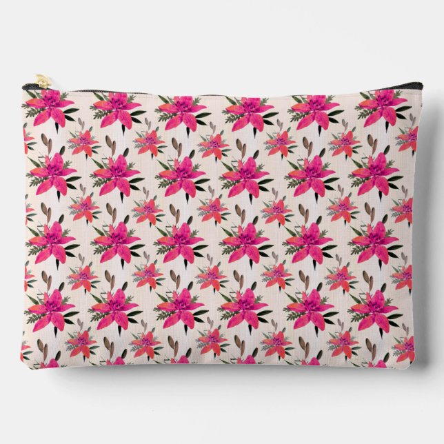 Pink Flowers Floral Pattern Design Accessory Pouch (Front)