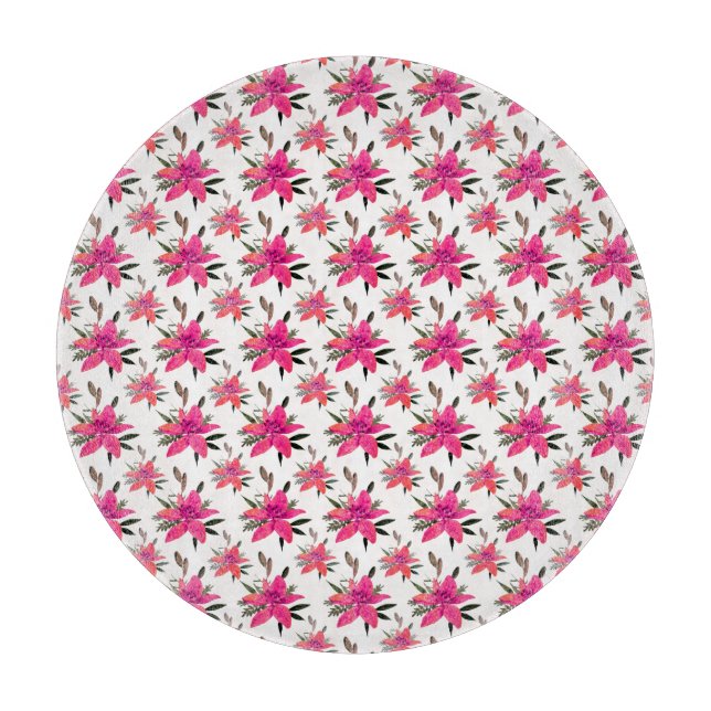 Pink Flowers Floral Pattern Design Cutting Board (Front)