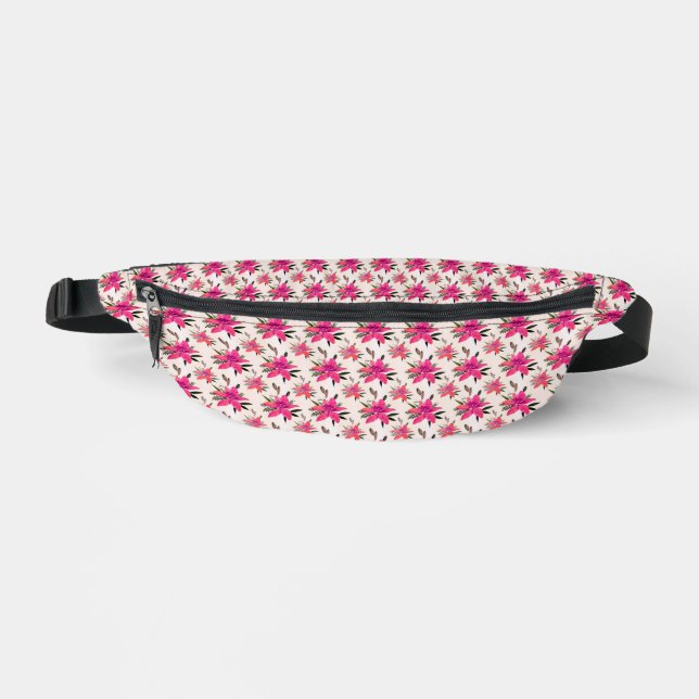 Pink Flowers Floral Pattern Design Fanny Pack (Front)