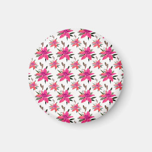 Pink Flowers Floral Pattern Design Magnet