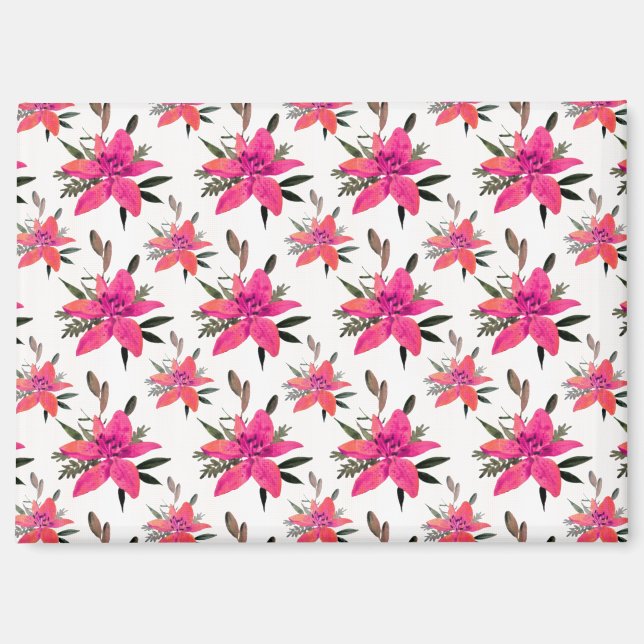 Pink Flowers Floral Pattern Design Magnet (Front)