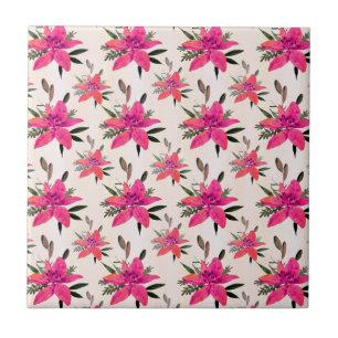 Pink Flowers Floral Pattern Design Tile