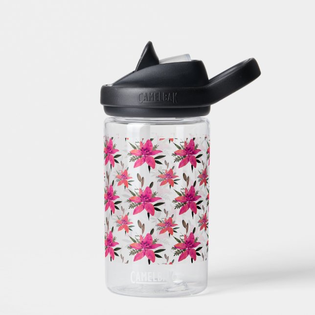 Pink Flowers Floral Pattern Design Water Bottle (Left)
