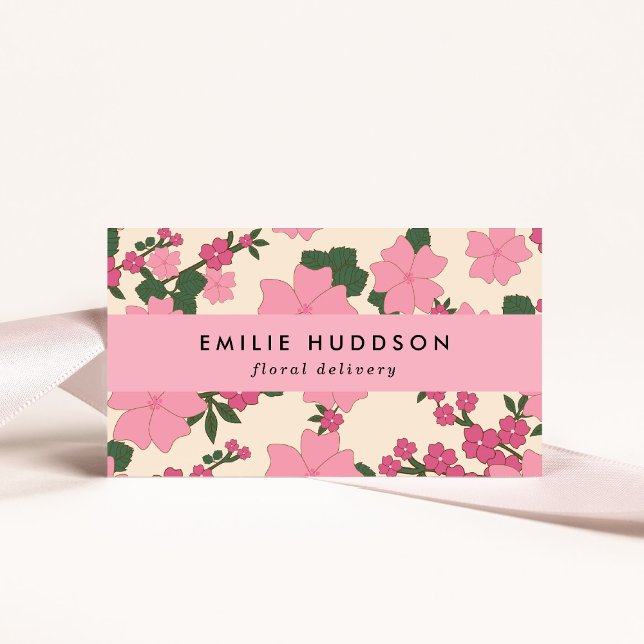Pink Flowers, Floral Pattern, Florist, Flower Shop Business Card (Creator Uploaded)