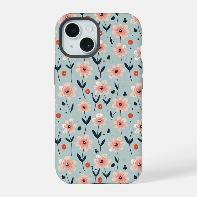 Pink Flowers Floral Pattern iPhone 15 Case (Back)