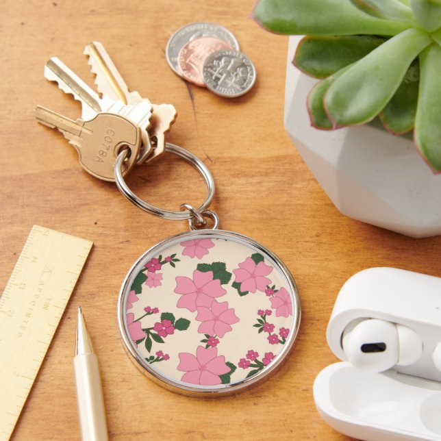 Pink Flowers, Floral Pattern, Pattern Of Flowers Keychain (Desk)