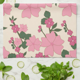 Pink Flowers, Floral Pattern, Pattern Of Flowers Kitchen Towel