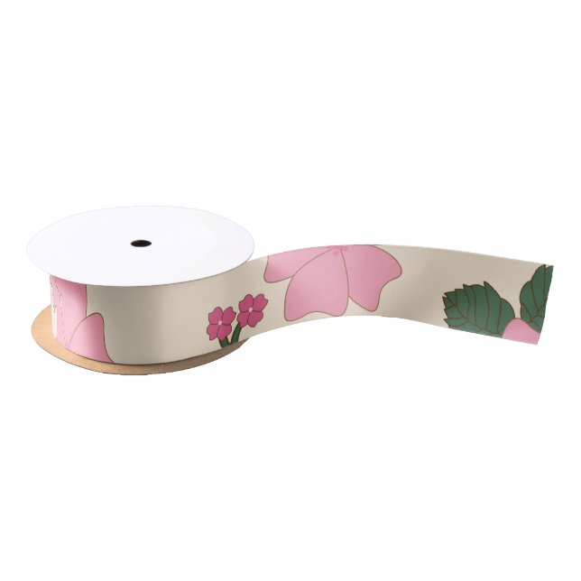 Pink Flowers, Floral Pattern, Pattern Of Flowers Satin Ribbon (Spool)