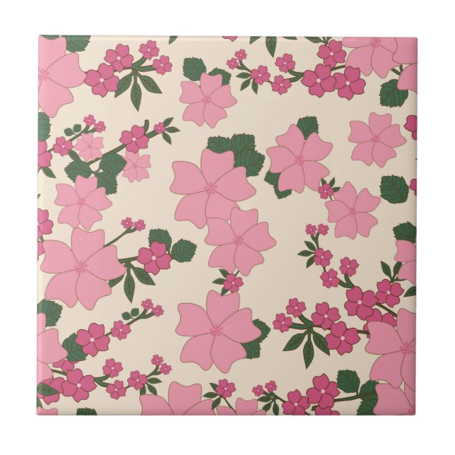 Pink Flowers, Floral Pattern, Pattern Of Flowers Tile (Front)