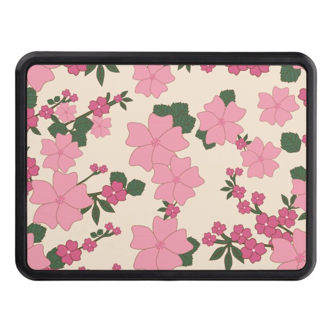 Pink Flowers, Floral Pattern, Pattern Of Flowers Trailer Hitch Cover (Front)