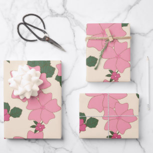 Pink Flowers, Floral Pattern, Pattern Of Flowers Wrapping Paper Sheet