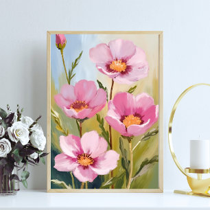 Pink Flowers   Floral Watercolor Painting Poster
