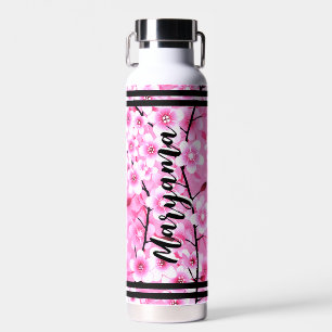 Pink Flowers for Girls Personalized Name, Floral Water Bottle