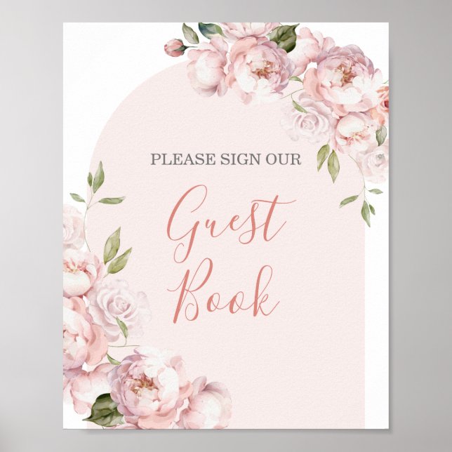 Pink Flowers Girl Baby In Bloom Guest Book (Front)