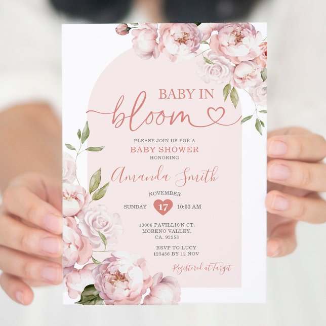 Pink Flowers Girl Baby Shower Baby in Bloom Invitation (Creator Uploaded)