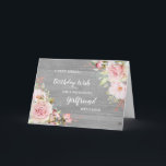 Pink Flowers Girlfriend Birthday Card<br><div class="desc">Pretty and thoughtful greeting card for your girlfriend's birthday with light blush pink watercolor flowers,  rustic wood pattern and hand lettered style text.</div>