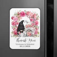 Pink Flowers Gnome Wedding Thank You Card