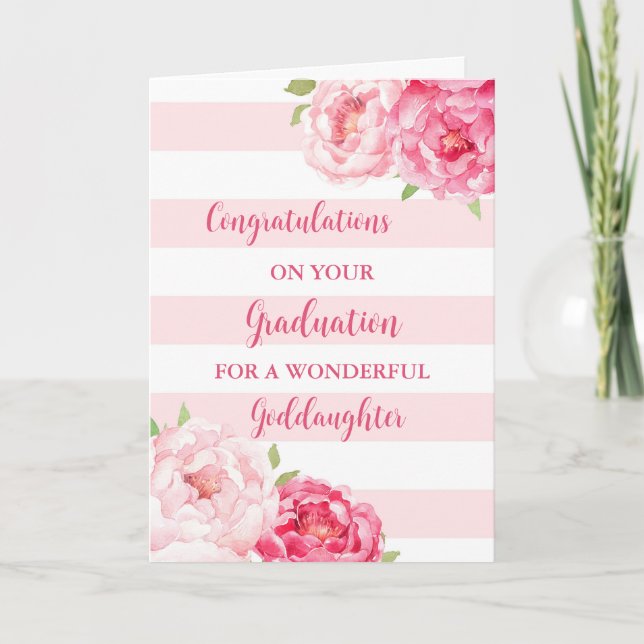 Pink Flowers Goddaughter Graduation Card (Front)