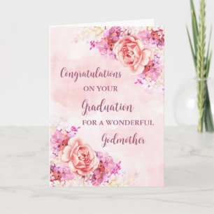 Pink Flowers Godmother Congratulations Graduation Card