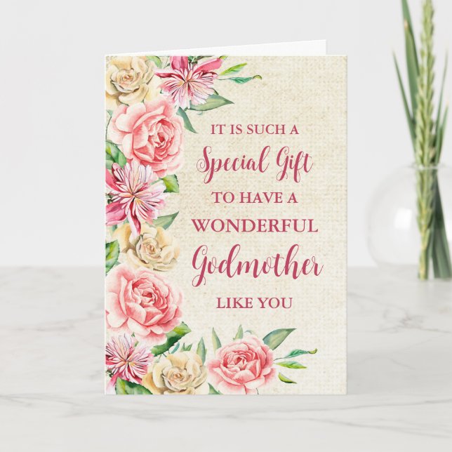 Pink Flowers Godmother Happy Mother's Day Card (Front)