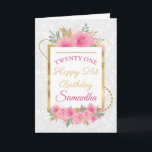 Pink Flowers Gold Foil Happy Birthday Card<br><div class="desc">Watercolor Pink Flowers Gold Glitter and Foil design with floral white pattern background
Graphics by DigitalCurio on Etsy</div>