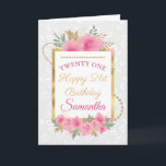 Pink Flowers Gold Foil Happy Birthday Card<br><div class="desc">Watercolor Pink Flowers Gold Glitter and Foil design with floral white pattern background
Graphics by DigitalCurio on Etsy</div>