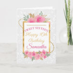 Pink Flowers Gold Foil Sweet Sixteen Card<br><div class="desc">Watercolor Pink Flowers Gold Glitter and Foil design with floral white pattern background
Graphics by DigitalCurio on Etsy</div>