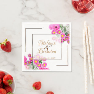 Pink Flowers/Gold Trim Napkin