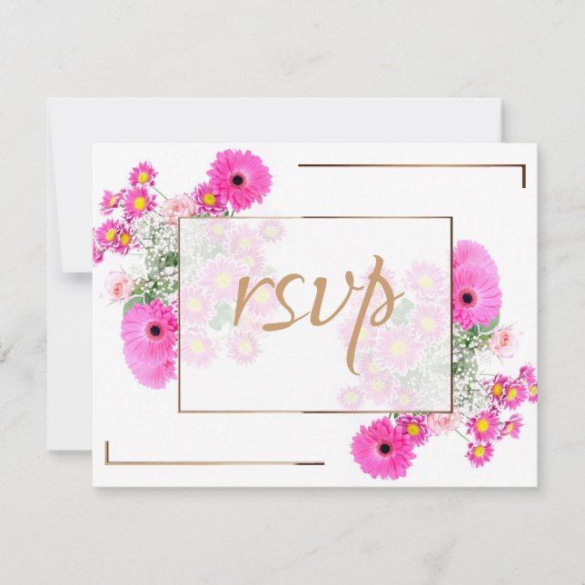 Pink Flowers/Gold Trim Thank You Card (Front)