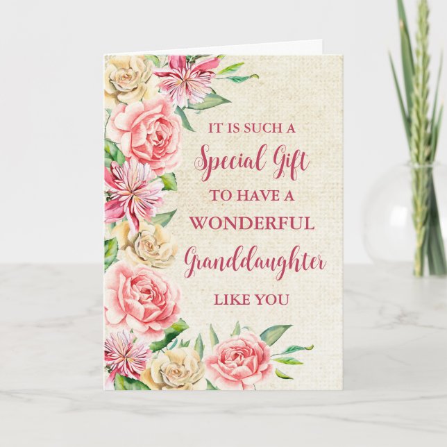 Pink Flowers Granddaughter Happy Mother's Day Card (Front)