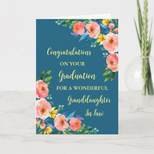 Pink Flowers Great Granddaughter Graduation Card