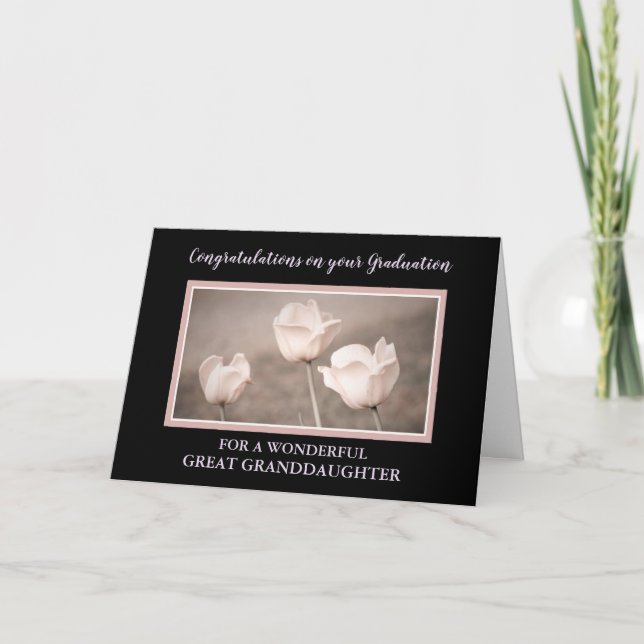 Pink Flowers Great GranddaughterGraduation Card (Front)