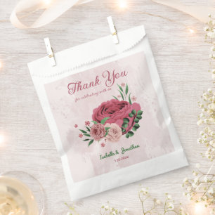 pink flowers green leaves favour bag