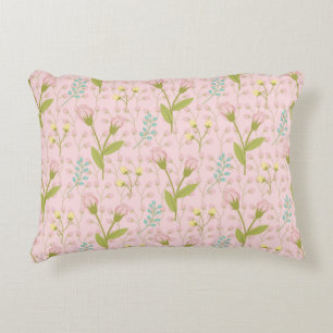 Pink Flowers Green Leaves Floral Garden Spring Accent Pillow