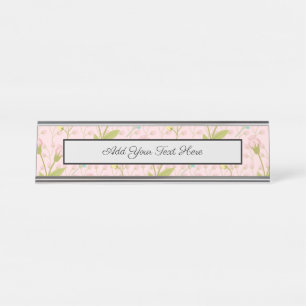 Pink Flowers Green Leaves Floral Garden Spring Desk Name Plate