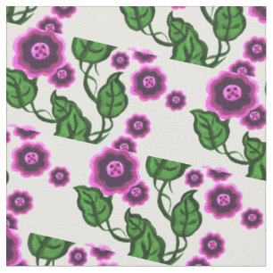 Pink flowers/green leaves/Folk art floral Fabric