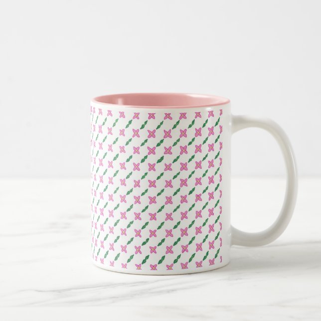 Pink Flowers Green Leaves Pattern Mug (Right)