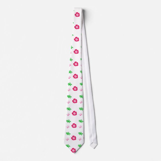 pink flowers,green leaves, pretty pattern tie (Front)