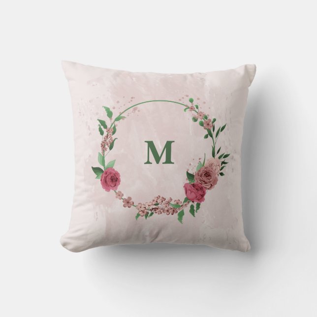 pink flowers green leaves  throw pillow (Front)