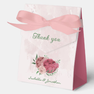 pink flowers green leaves wedding favor box