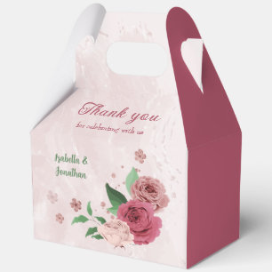 pink flowers green leaves wedding  favor box