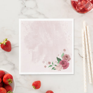 pink flowers green leaves wedding napkin