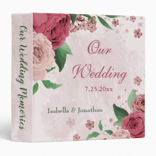 pink flowers green leaves wedding photo album binder