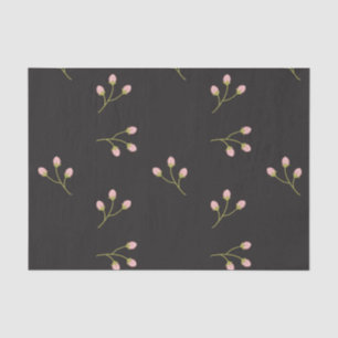 Pink Flowers Green Stem Black Floral Spring Tissue Paper